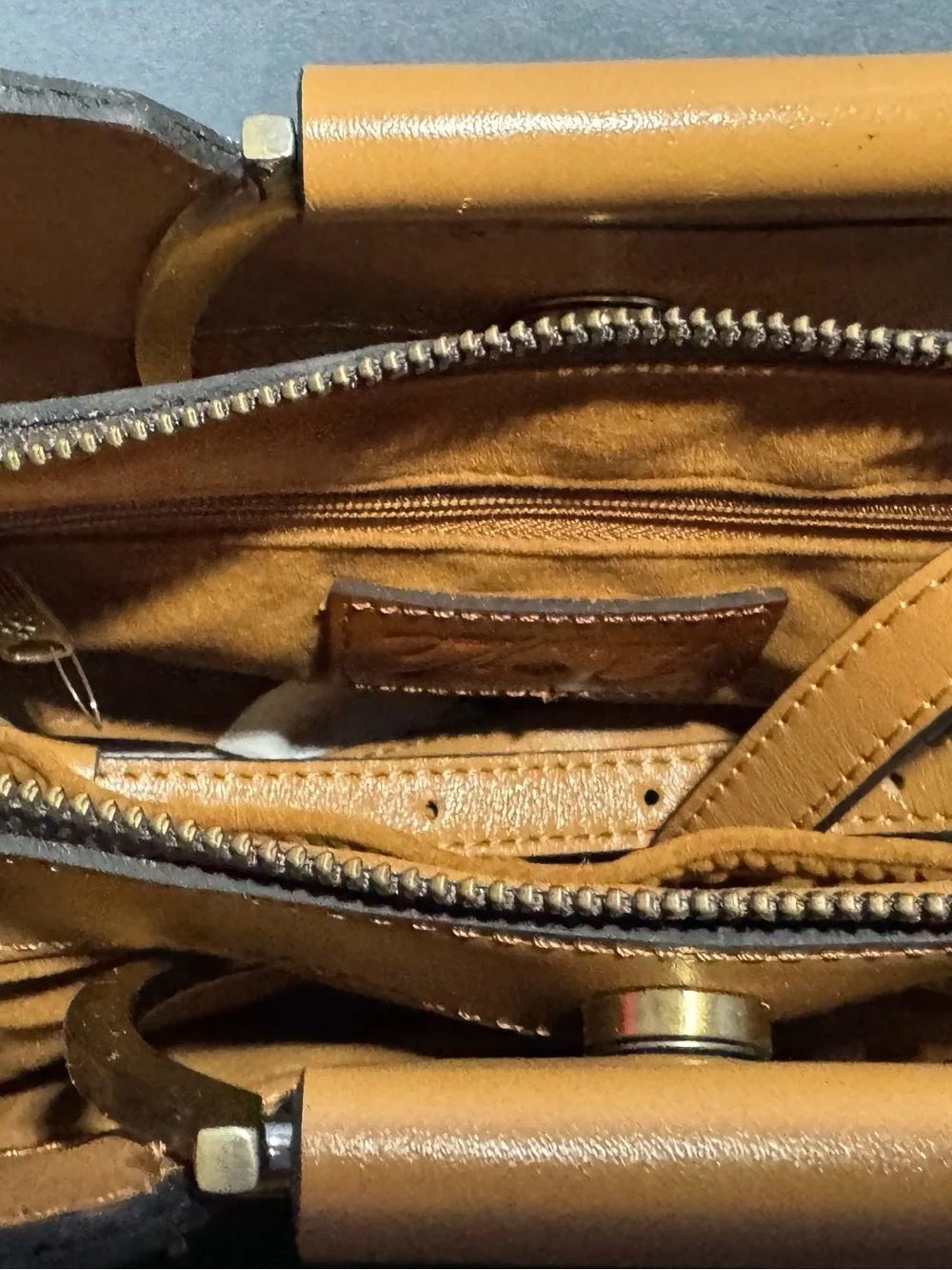 Patricia Nash Cognac Tooled Floral Leather Satchel